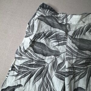 Tahari Linen Wide Leg Pants Tropical Leaf Print Black White Women's Large Boho